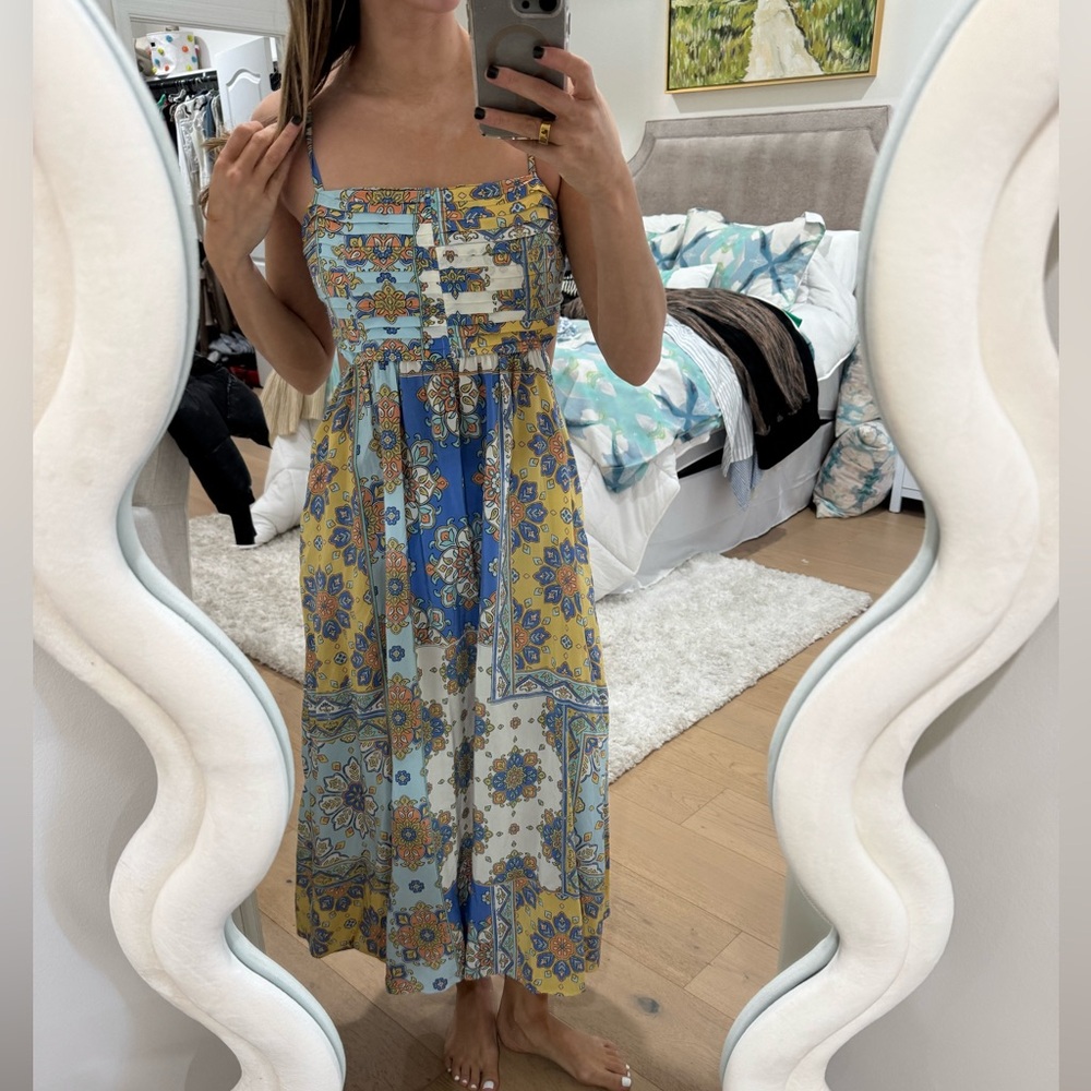 YUMI KIM CORINNE CUT OUT DRESS IN AQUA PAISLEY